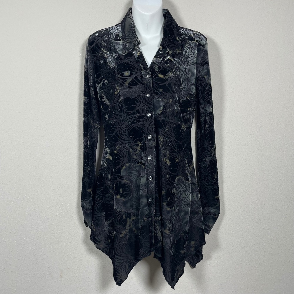 Sno Skins Burnout Velvet Tunic Women S Black Silver Gold Sharkbite Hem USA Made
